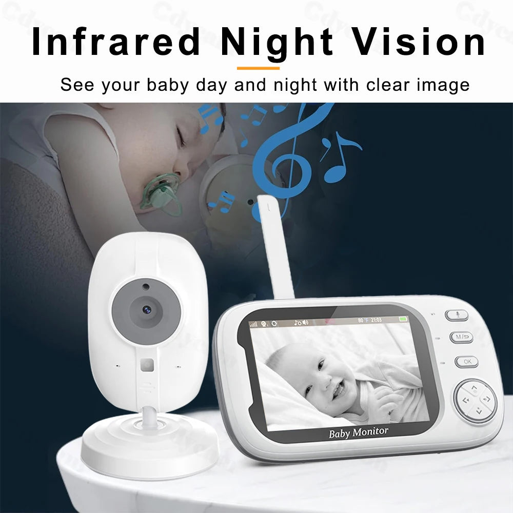 3.5'' Baby Monitor with 4X Zoom Cam No Wifi Night Vision Temperature Monitoring Baby Nanny Two-Way Audio Indoor Security Camera