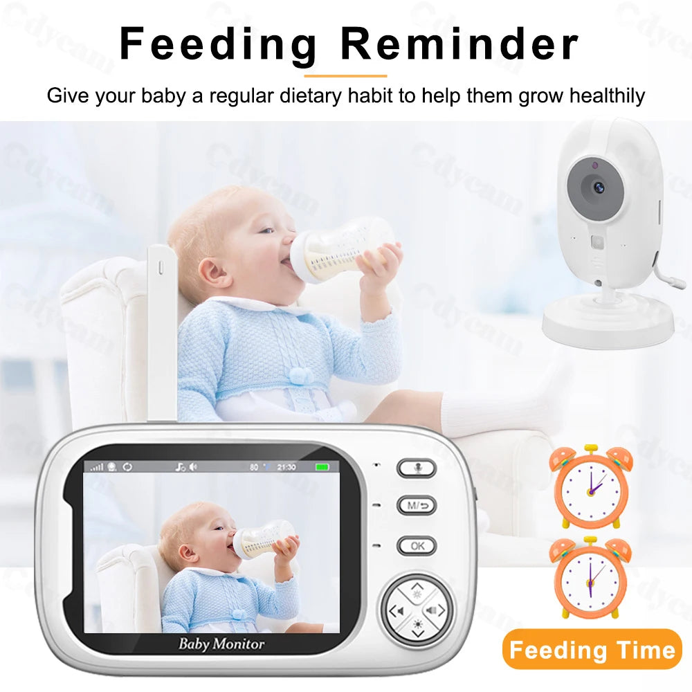 3.5'' Baby Monitor with 4X Zoom Cam No Wifi Night Vision Temperature Monitoring Baby Nanny Two-Way Audio Indoor Security Camera