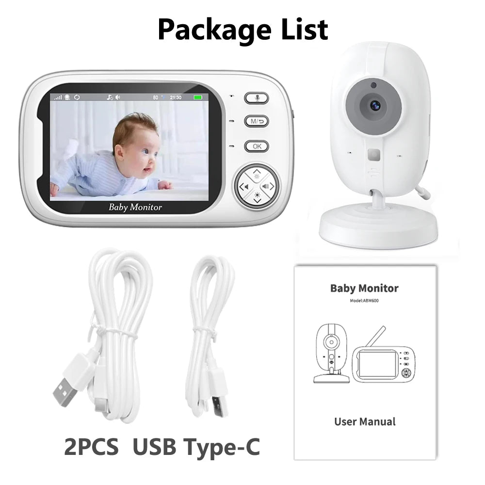 3.5'' Baby Monitor with 4X Zoom Cam No Wifi Night Vision Temperature Monitoring Baby Nanny Two-Way Audio Indoor Security Camera