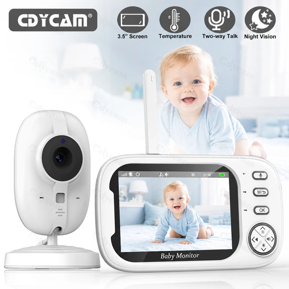 3.5'' Baby Monitor with 4X Zoom Cam No Wifi Night Vision Temperature Monitoring Baby Nanny Two-Way Audio Indoor Security Camera