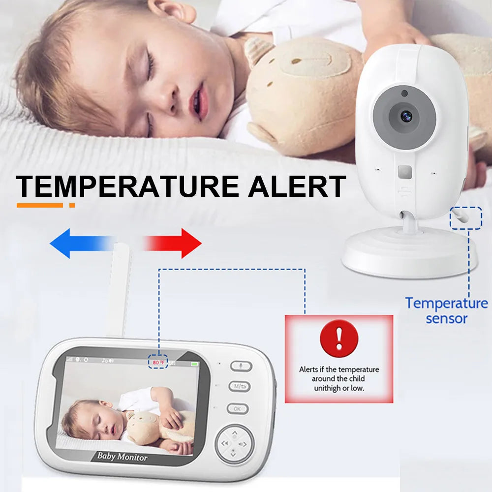 3.5'' Baby Monitor with 4X Zoom Cam No Wifi Night Vision Temperature Monitoring Baby Nanny Two-Way Audio Indoor Security Camera